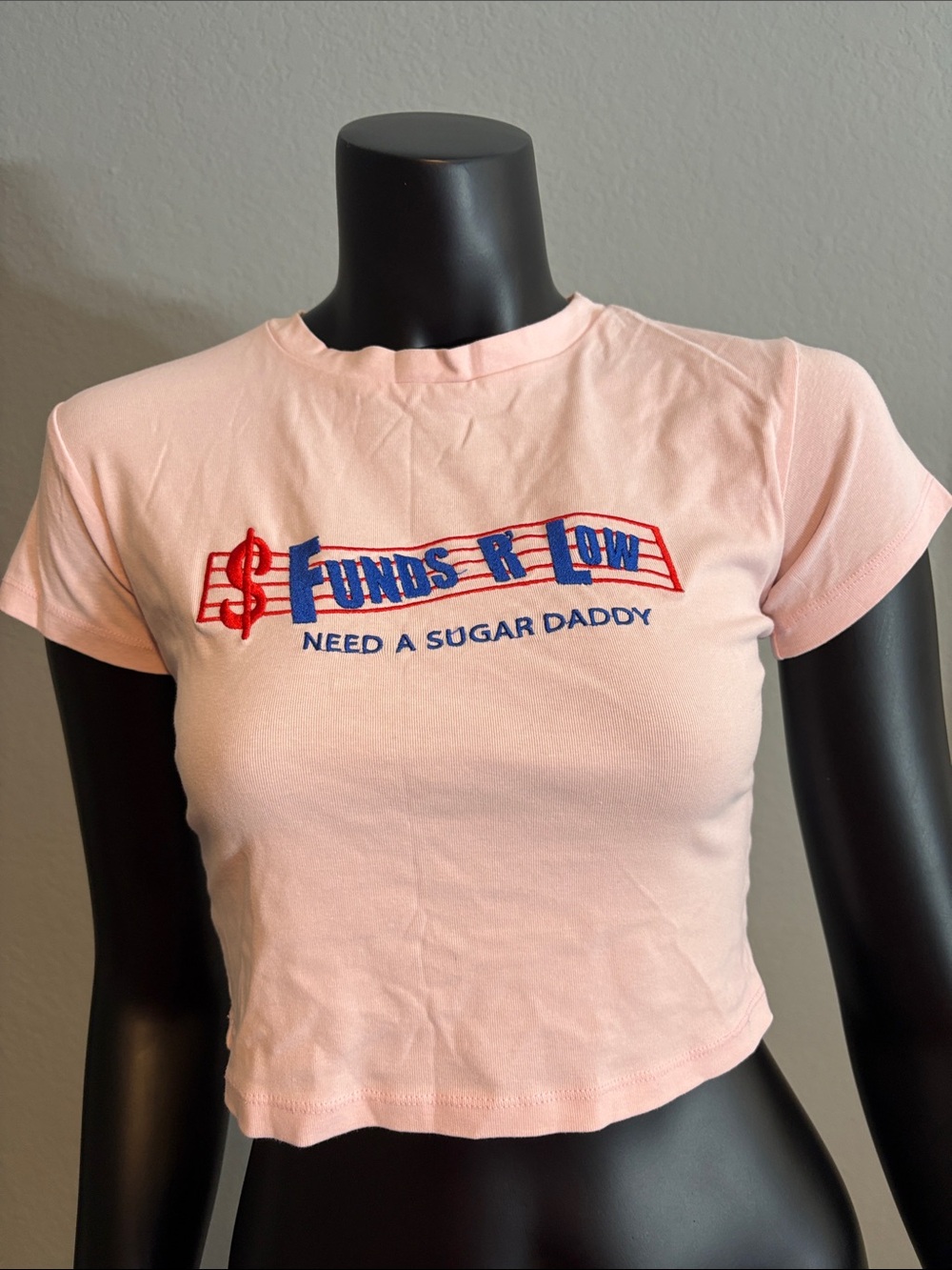 Sugar Thrillz Light Pink Crop Top with Red & Blue Graphic